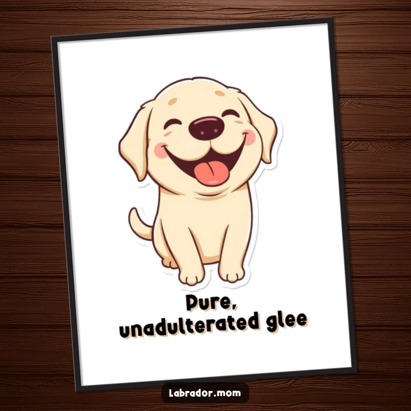 Funny kawaii Labrador poster illustrating a cute dog with a big grin and tongue out, adding cheerful and humorous wall art.