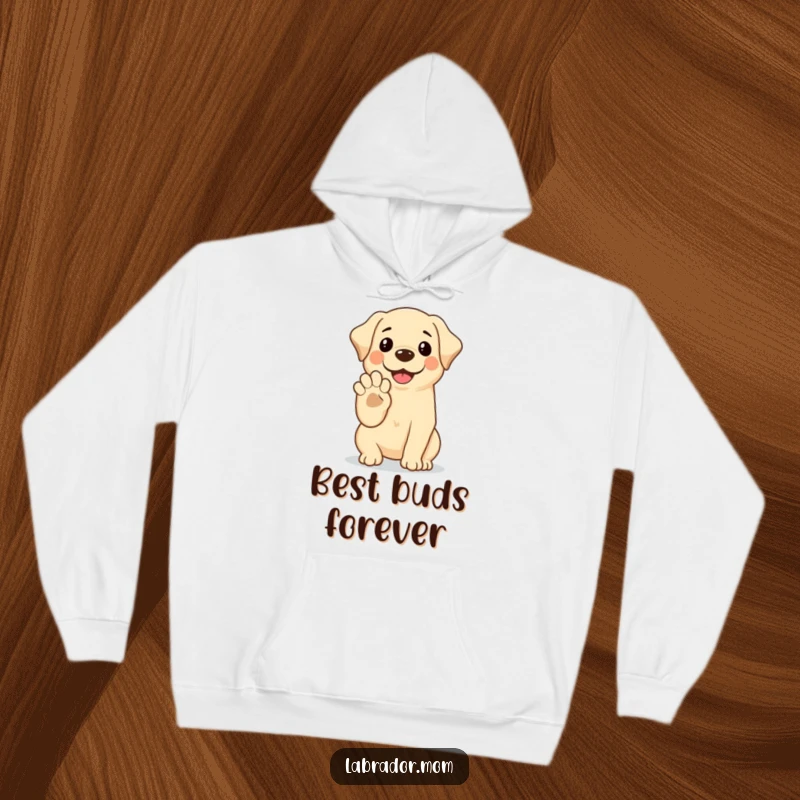 Funny Kawaii Labrador Hoodie showing a smiling dog offering its paw for a high-five, perfect for cozy cheer.