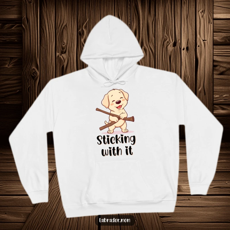 Funny Kawaii Labrador Hoodie, a super cute lab tries its absolute best to lug a massive stick, overflowing with earnest, humorous effort