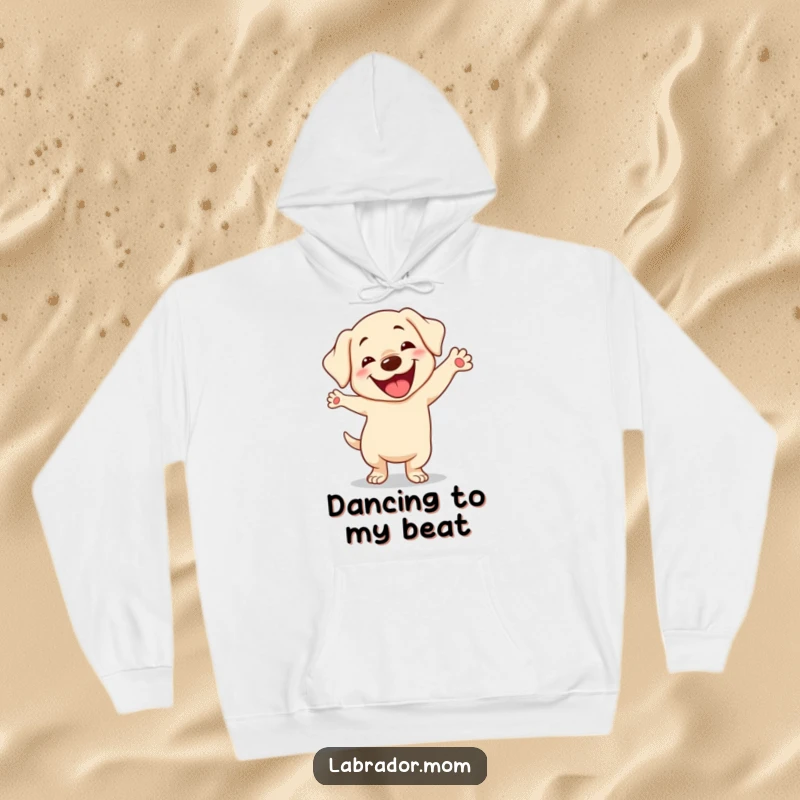 Funny Kawaii Labrador Hoodie, cute dog doing a silly dance with a goofy smile, cozy and humorous, funny gift.