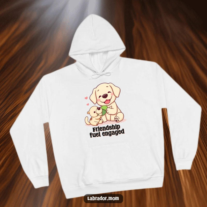 Funny Kawaii labrador sharing a beloved toy with a friend, radiating warmth and generosity on this cozy and humorous hoodie.