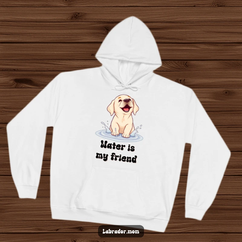 Funny hoodie showcasing a labrador dog gleefully splashing water in a puddle, embodying messy fun and pure canine delight.