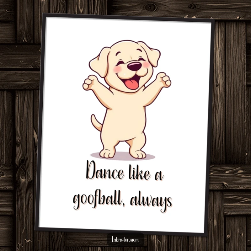 Funny Free Printable Wall Art: Cute Labrador doing a silly, energetic dance, perfect for a cheerful space.