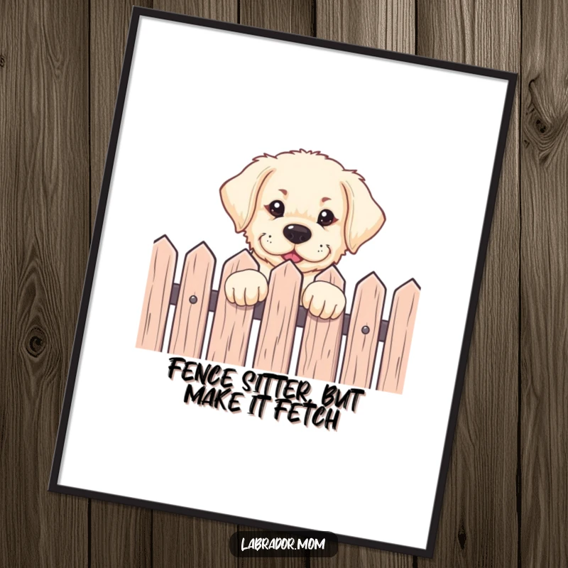 Funny Free Printable Wall Art: Adorable Labrador pup peeking over fence, eager expression, humorous dog art, DIY decor.