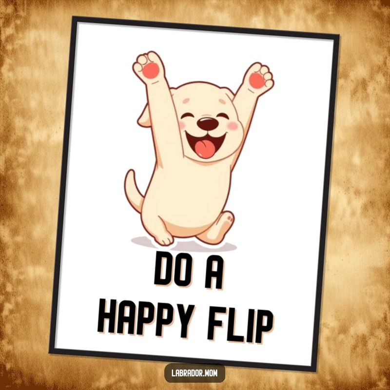 Funny Free Printable Wall Art: A Kawaii Labrador performs a joyful somersault with a gleeful expression, adding dynamic and humorous downloadable charm.