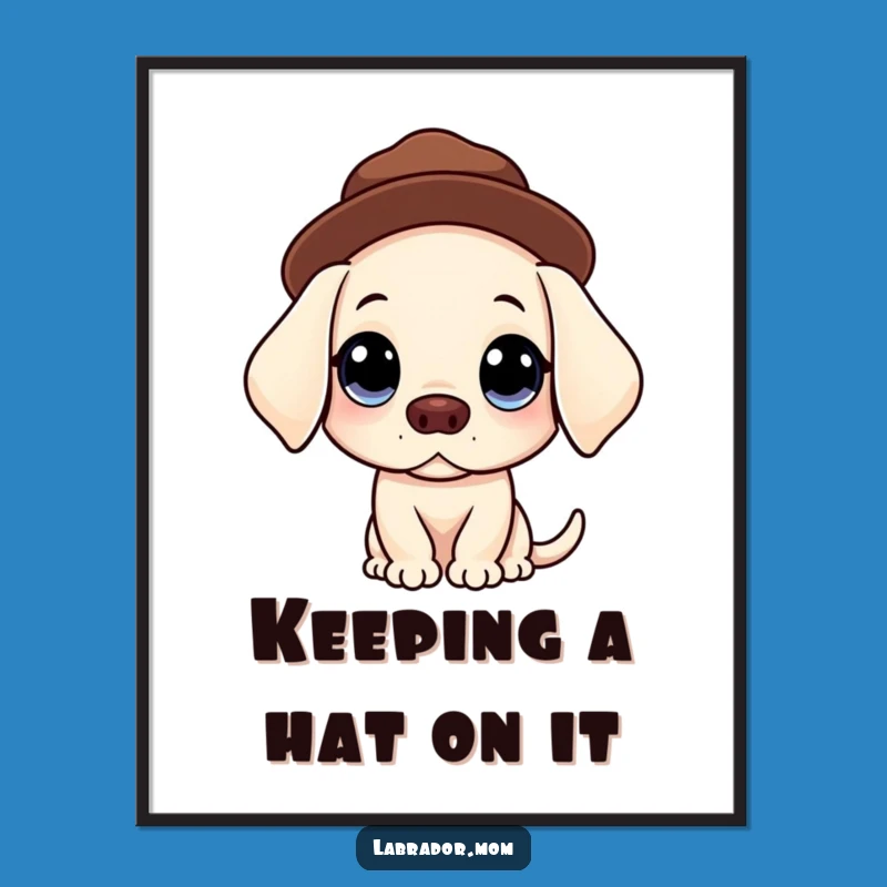 Funny Free Printable Kawaii Dog Art: Hat Balancing Labrador Decor