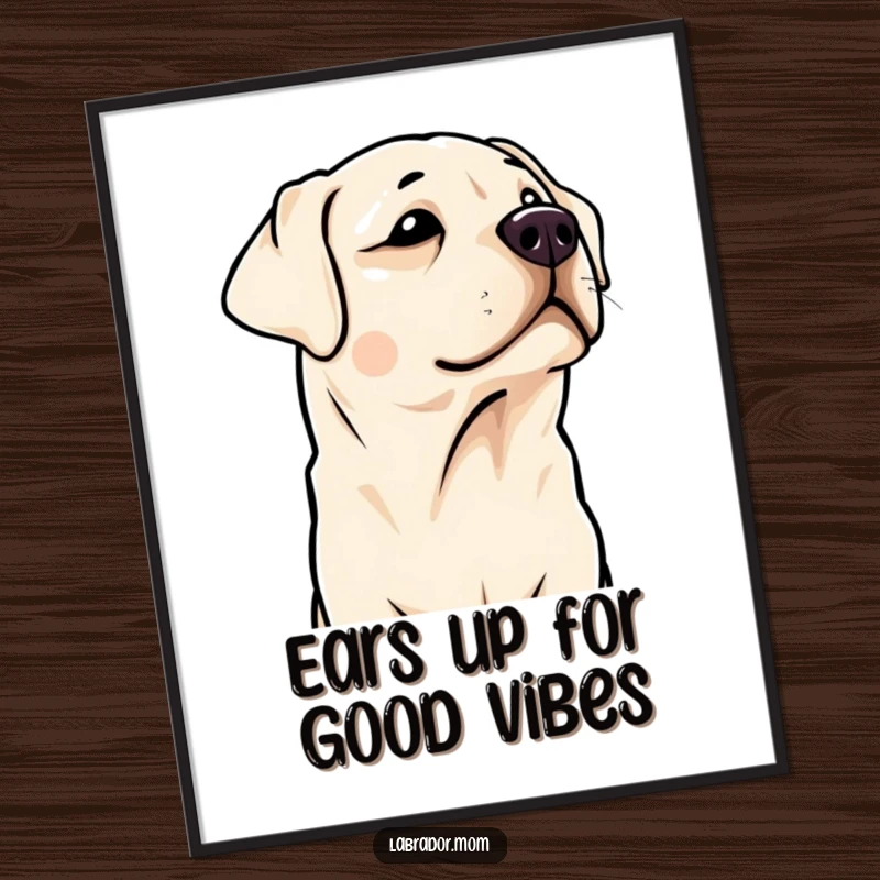 Funny Free Printable Wall Art: Kawaii Labrador tilting its head curiously, listening intently, charming and humorous dog art.