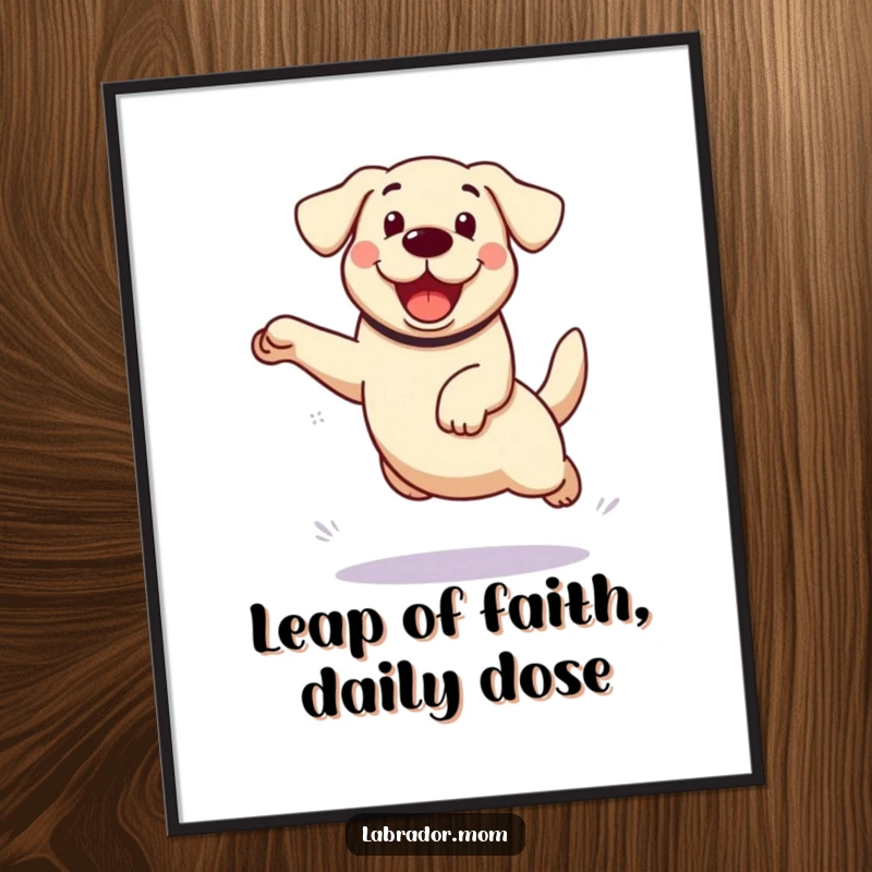Funny Free Printable Wall Art: Kawaii Labrador performing an enthusiastic, joyful leap, perfect for playful decor.