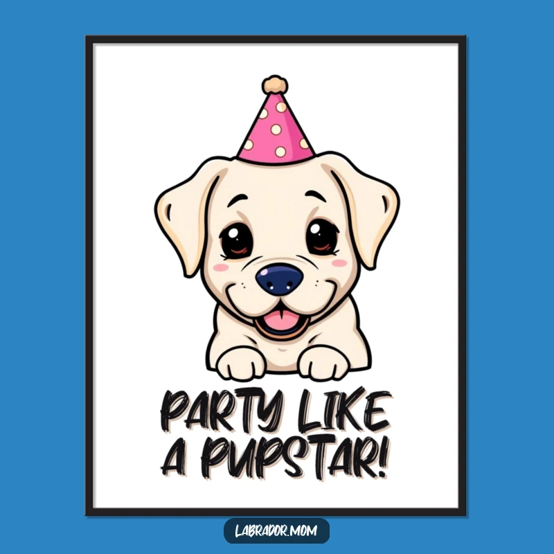 Funny Printable Wall Art: Kawaii Labrador Party Hat Downloadable Decor