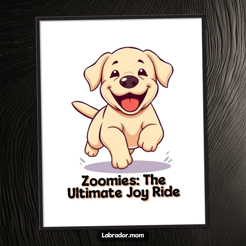 Funny Free Printable Wall Art: A Kawaii Labrador captured in a mid-zoomie frenzy, legs a blur of ecstatic motion.