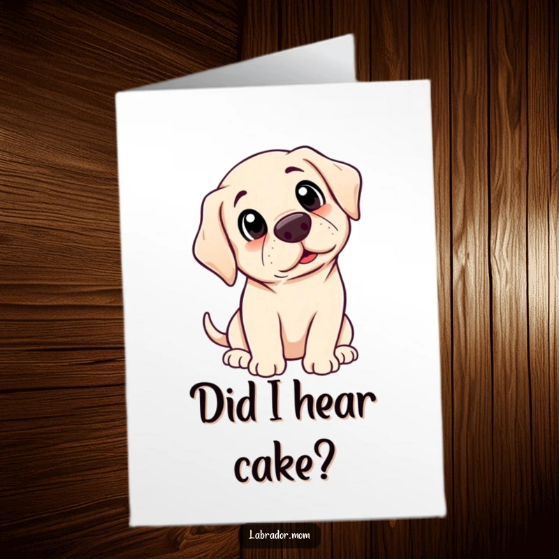 Funny free printable birthday card featuring a kawaii labrador tilting its head in utter surprise and disbelief.