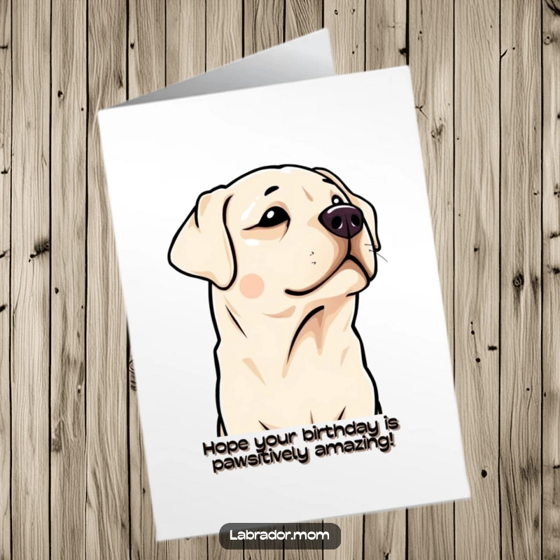 Funny Free Printable Birthday Card featuring a kawaii Labrador tilting its head, listening for birthday treats, playful and cute.