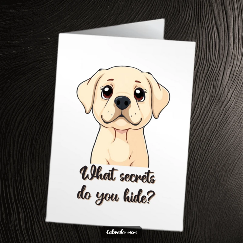Funny Free Printable Birthday Card: A Labrador dog with wide, curious eyes looking up expectantly, ready for birthday fun.