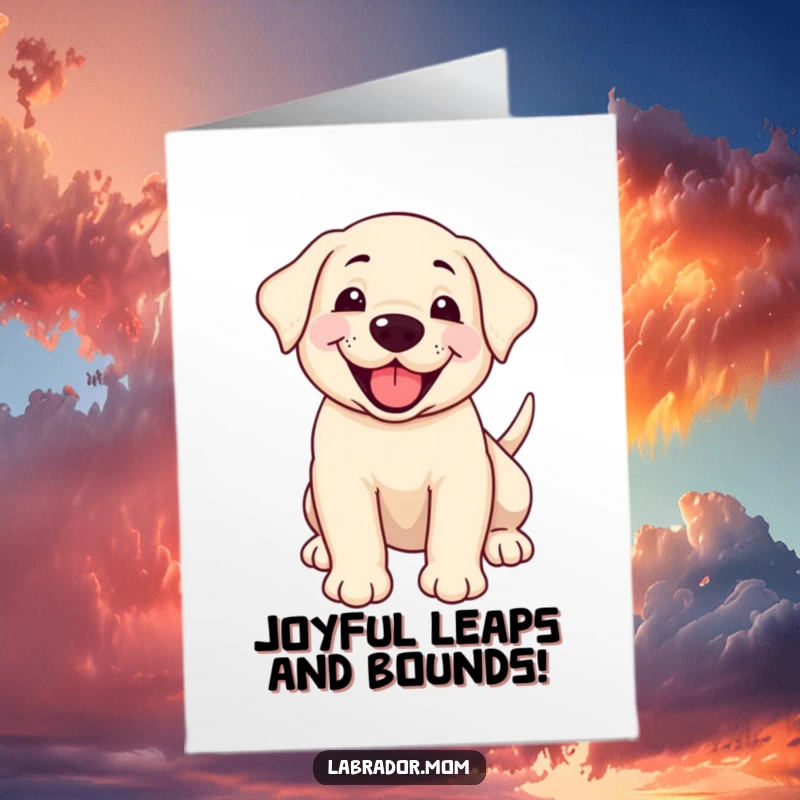 Funny Free Printable Congratulations Card: Smiling Labrador cub panting happily, tail wagging, celebrating success, DIY gift.