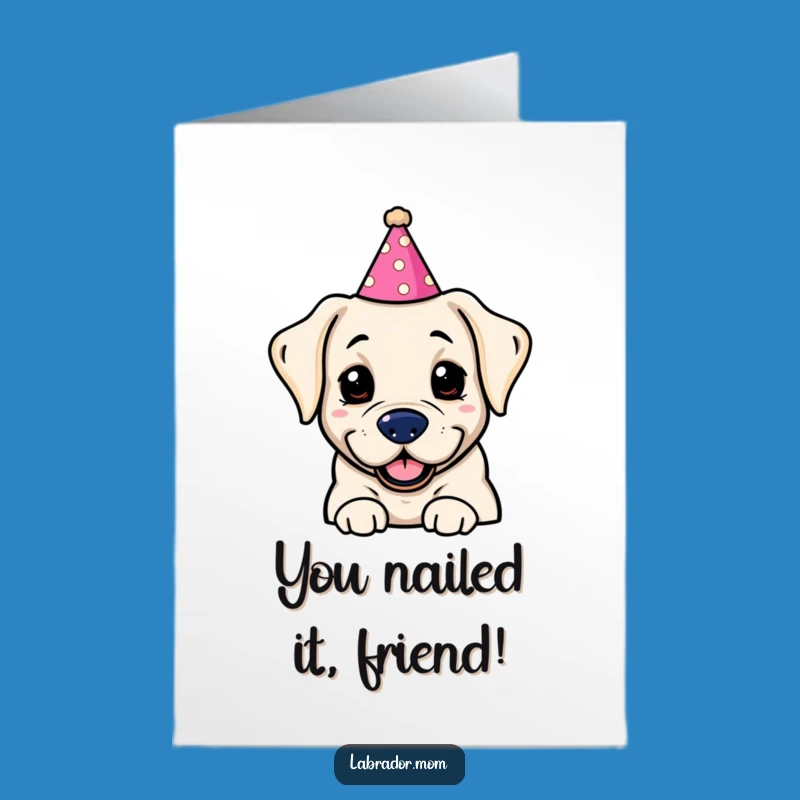 Free Printable Congrats Card: Silly Kawaii Labrador Party Hat Downloadable