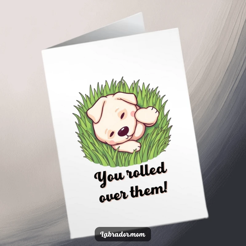 Funny Free Printable Congratulations Card: A kawaii labrador rolls joyfully in the grass, celebrating your amazing achievements.