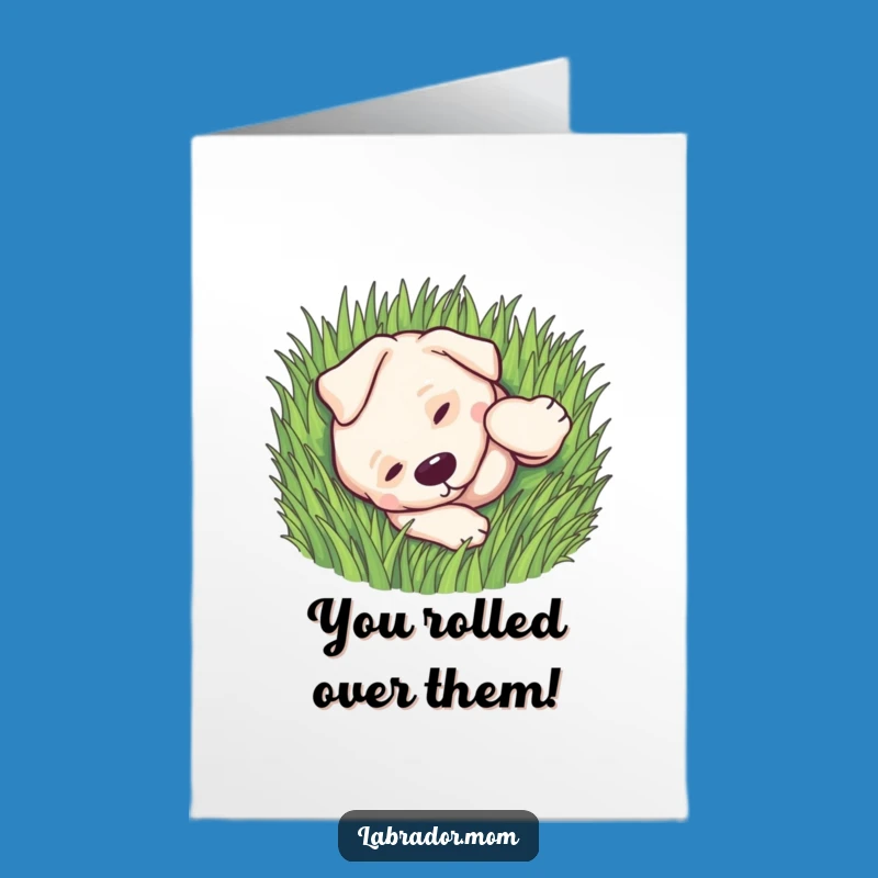 Free Printable Kawaii Dog Congrats Card: Playful Rolling Labrador Celebration Downloadable Gift