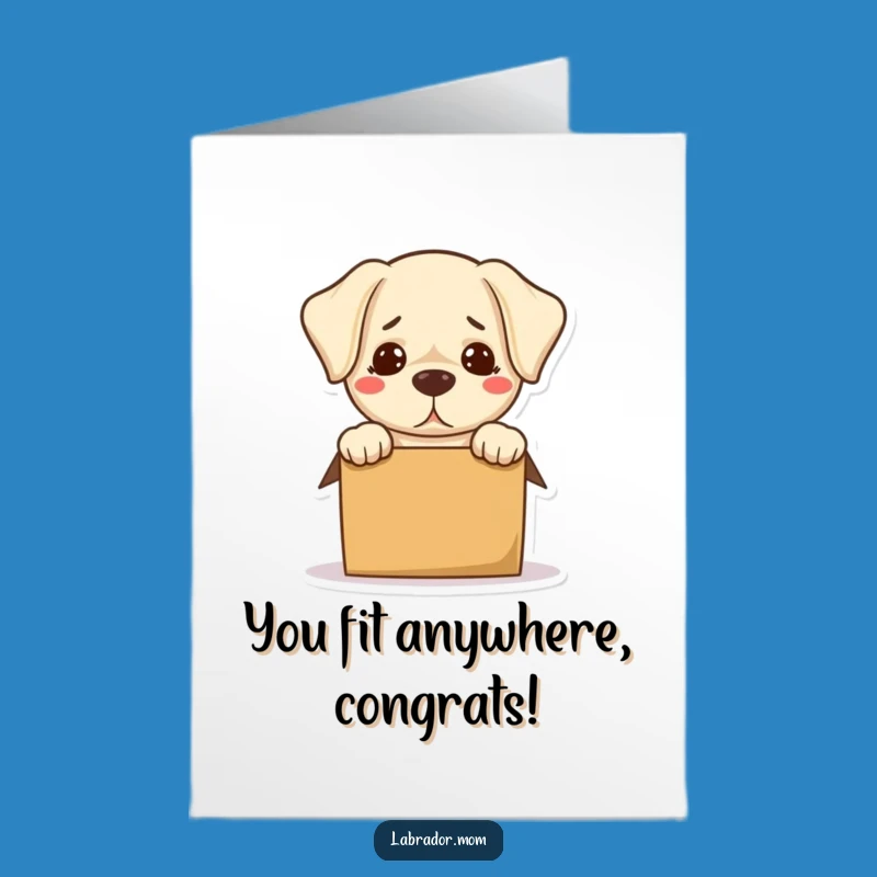 Free Printable Kawaii Labrador Congrats Card: Funny Box Fiasco for Celebrating Overcoming Challenges