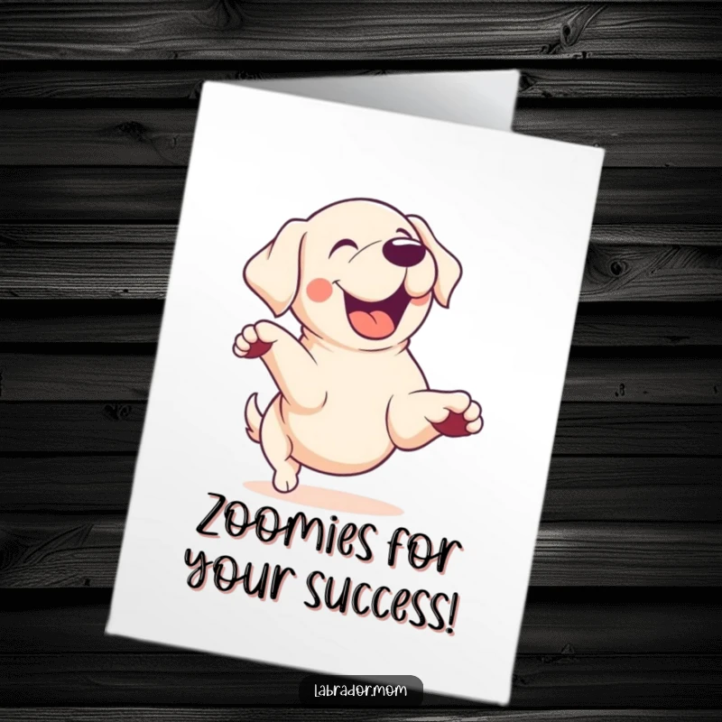 Funny Free Printable Zoomie Lab Congrats Card: Cute kawaii labrador in a playful zoomie, celebrating achievement.