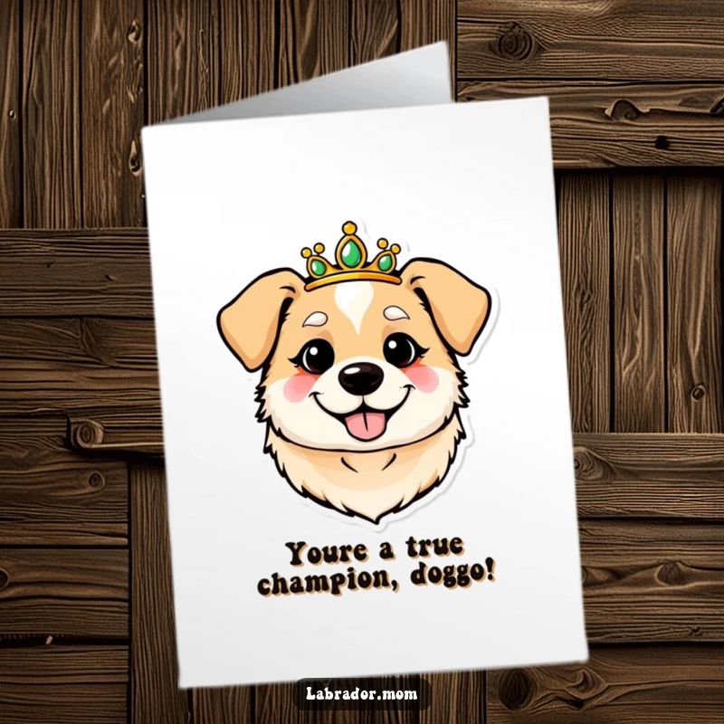 Funny Free Printable Congratulations Card: Cheerful dog head with a tiara, celebrating your big win.
