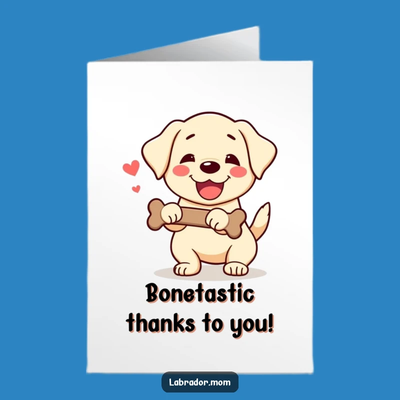 Free Printable Kawaii Labrador Thank You Card: Happy Pup and Bone for Expressing Gratitude