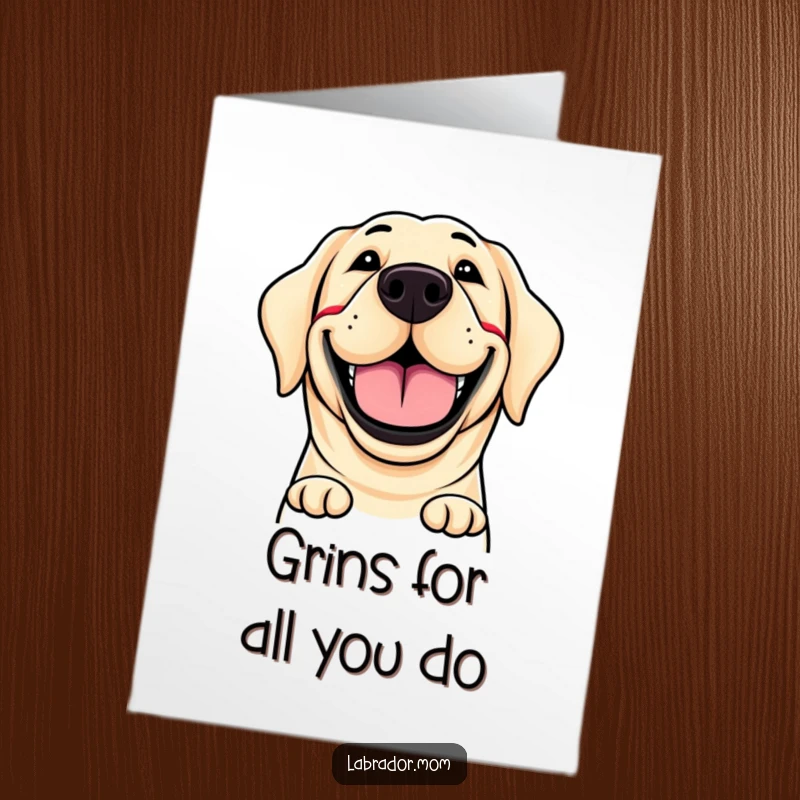 Funny Free Printable Thank You Card: A Labrador showing off its huge, happy grin, conveying sincere thanks. Cheerful dog illustration.