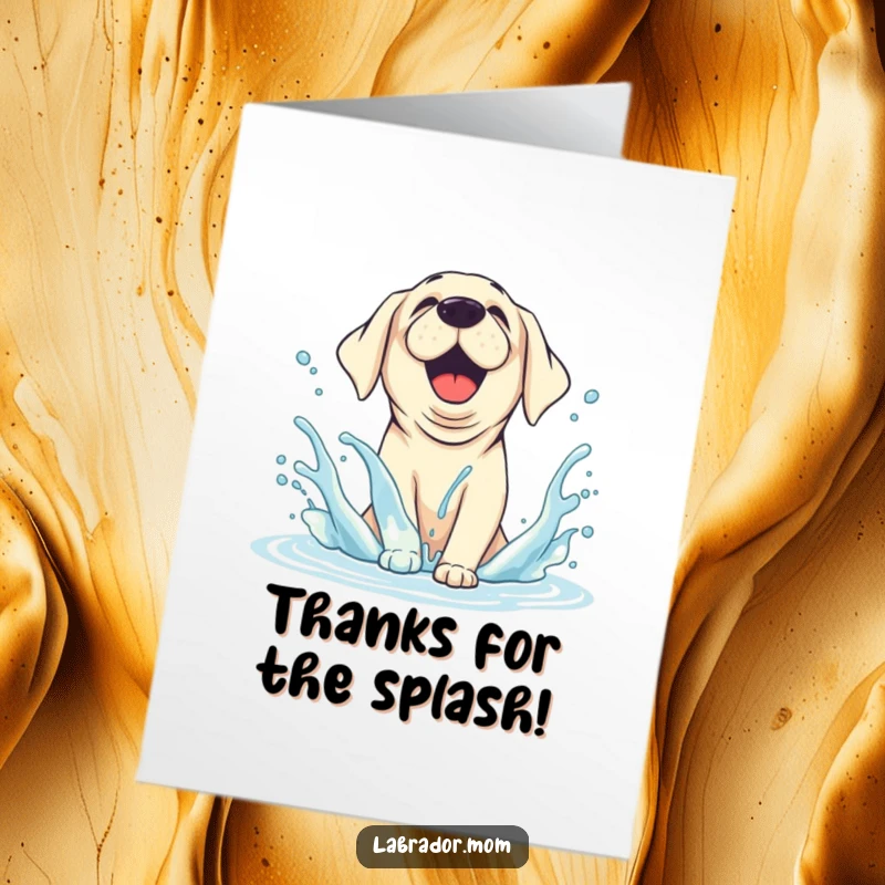 Funny Free Printable Thank You Card: A joyful Labrador dog splashing water with happy abandon.