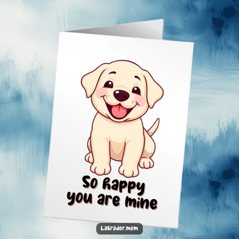 Funny Free Printable Thank You Card: Smiling Labrador cub panting happily, tail wagging, expressing thanks, DIY gift.