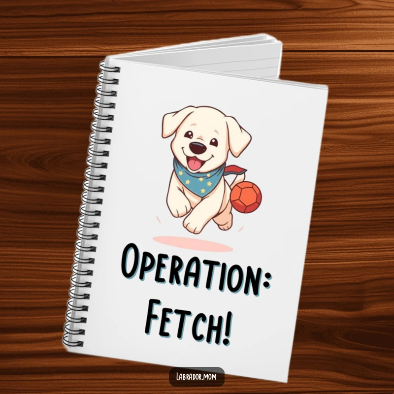 Funny Notebook: A kawaii Labrador in a bandana running with a ball, ideal for jotting down ideas or game notes.