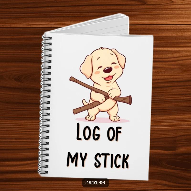 Funny Kawaii Labrador Notebook, a cute lab's funny struggle with an oversized stick is captured, inspiring creative writing and note-taking