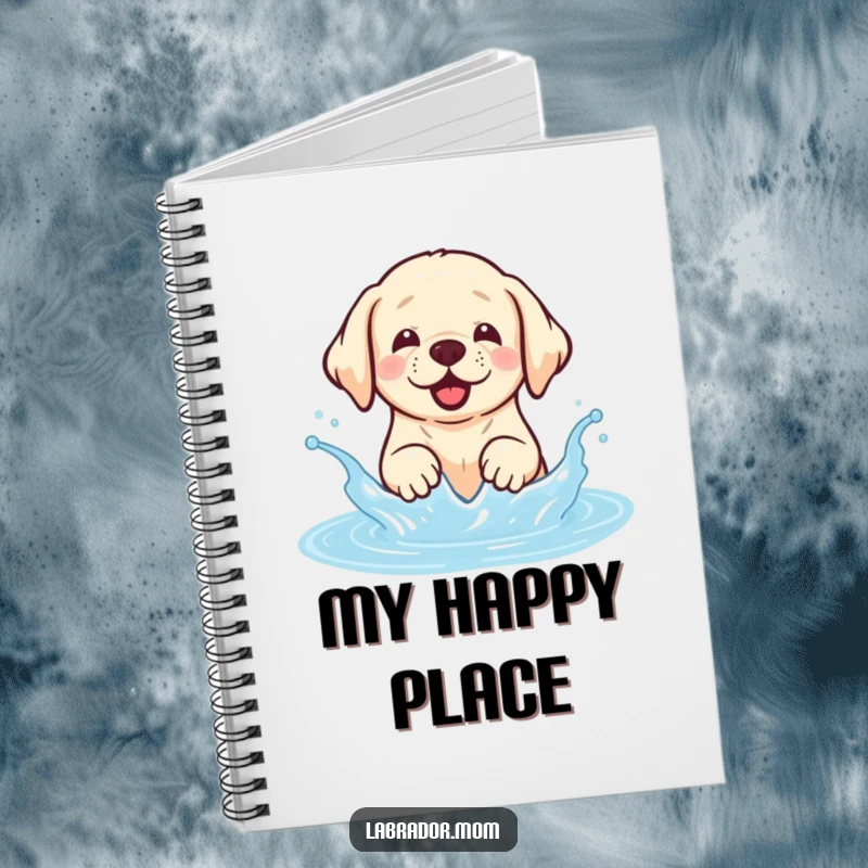 Funny Kawaii Labrador notebook with a happy dog joyfully splashing in water, perfect for writing notes.