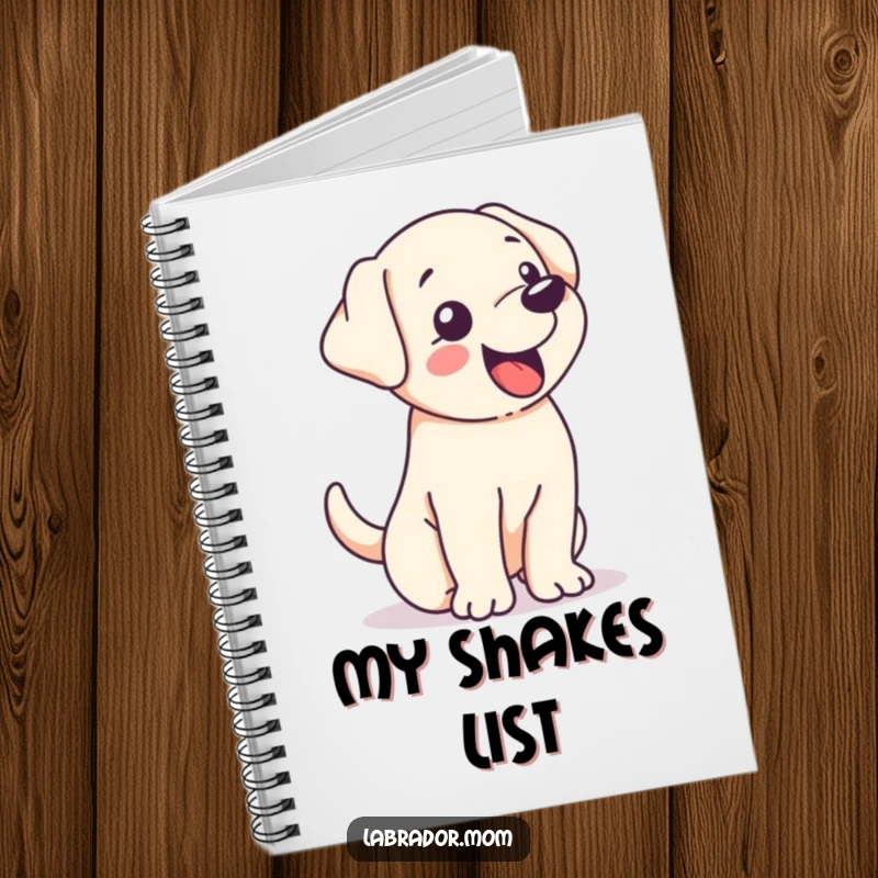 Funny kawaii Labrador wagging its tail so hard its whole body shakes with pure joy, a humorous notebook for all your thoughts.