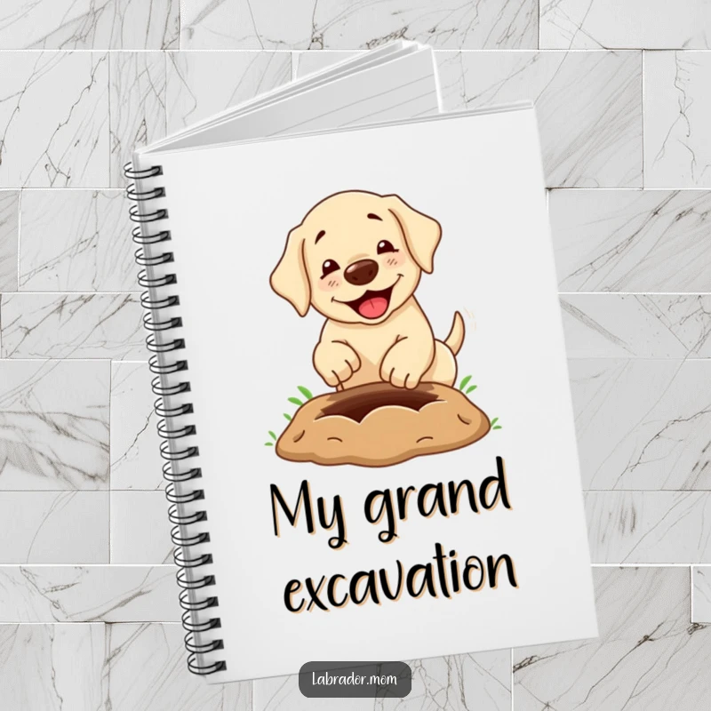 Funny Notebook: A kawaii labrador dog humorously digging a comically large hole, ideal for jotting down thoughts with canine charm.