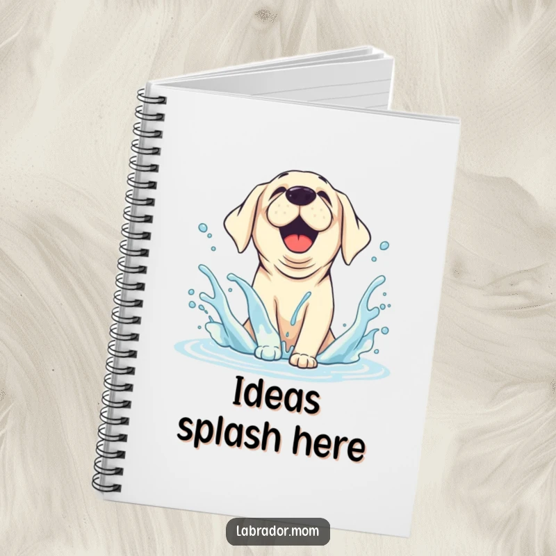 Funny Notebook with a joyful, animated Labrador splashing water with happy abandon, ready to capture fun notes and ideas.