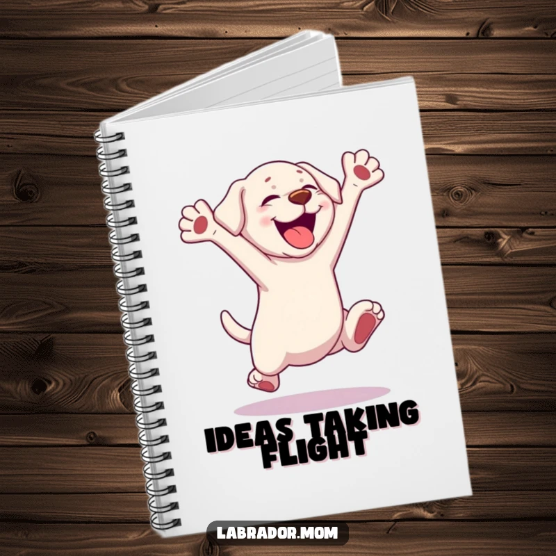 Funny Kawaii Labrador Notebook, a cute dog leaping with excitement, ideal for notes and journaling, a humorous creative gift.