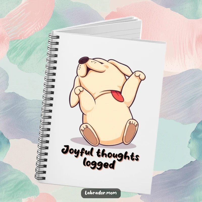 Funny Labrador notebook featuring a dog rolling on its back with pure joy, perfect for journaling, a funny gift.