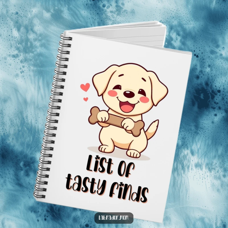 Funny Kawaii Labrador Notebook with a happy dog wagging its tail and holding a bone, perfect for jotting down cheerful notes.