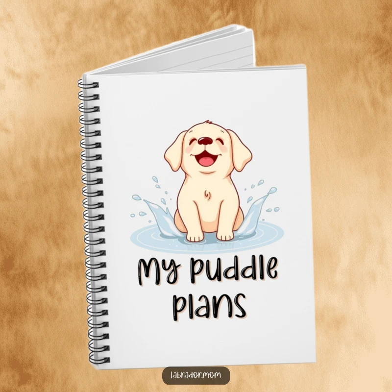 Funny Kawaii Labrador notebook, a cute journal with a happy dog joyfully splashing in a puddle, perfect for notes.