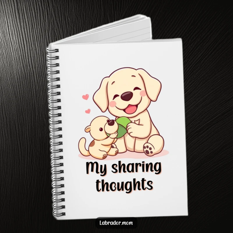 Funny Kawaii labrador sharing a toy with a friend, ready to record thoughts in this charming and humorous notebook.