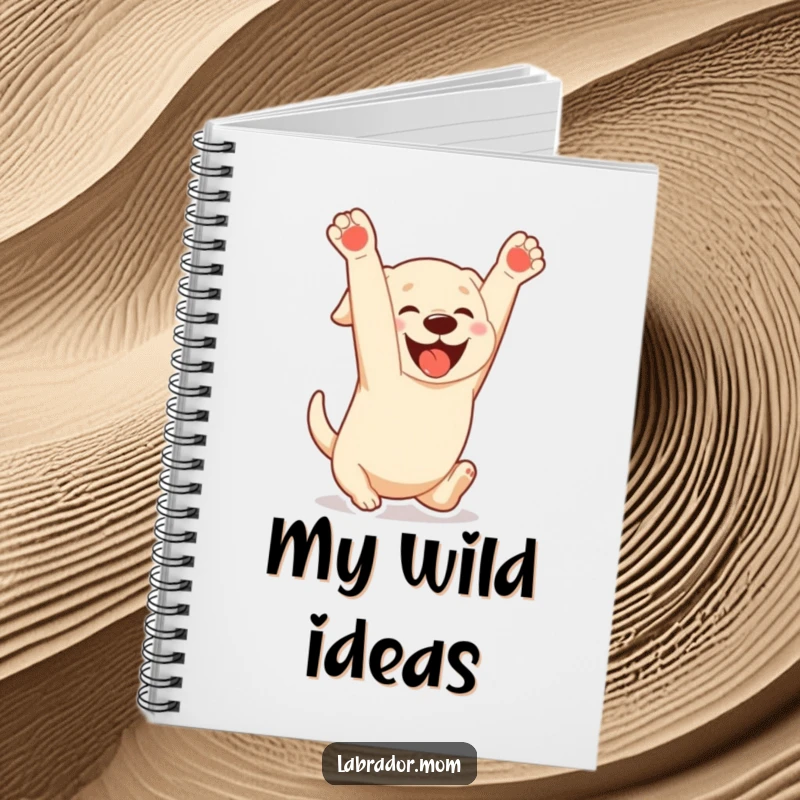 Funny Kawaii Labrador notebook depicting a dog doing a playful somersault with a gleeful expression, perfect for jotting down energetic thoughts.