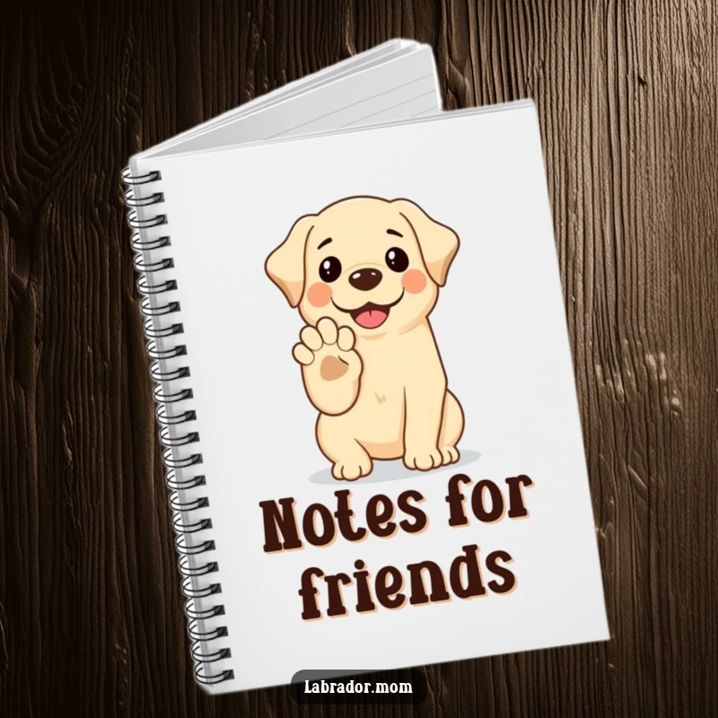 Funny Kawaii Labrador Notebook with a smiling dog offering its paw for a high-five, perfect for jotting down cheerful notes.