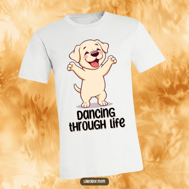 Funny cute Labrador dog t-shirt, showcasing a dog performing a silly, playful dance with a happy, goofy look.