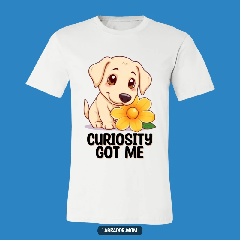 Funny Curious Labrador T-Shirt: Big Eyed Dog Flower Tee for Gentle Spirits