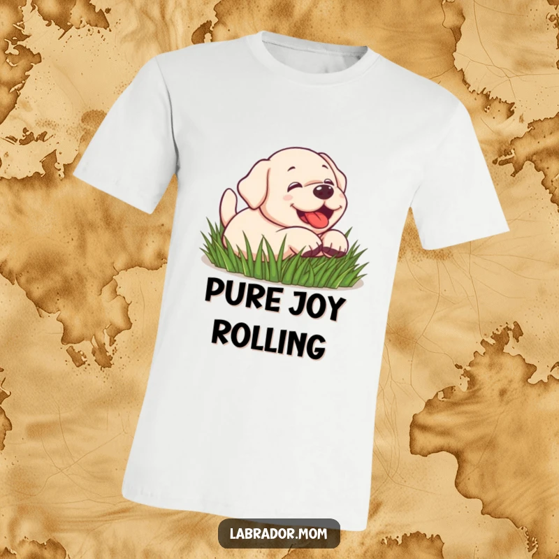 Funny Kawaii Labrador dog rolling in grass, playful, joyful, cute t-shirt, happy dog.