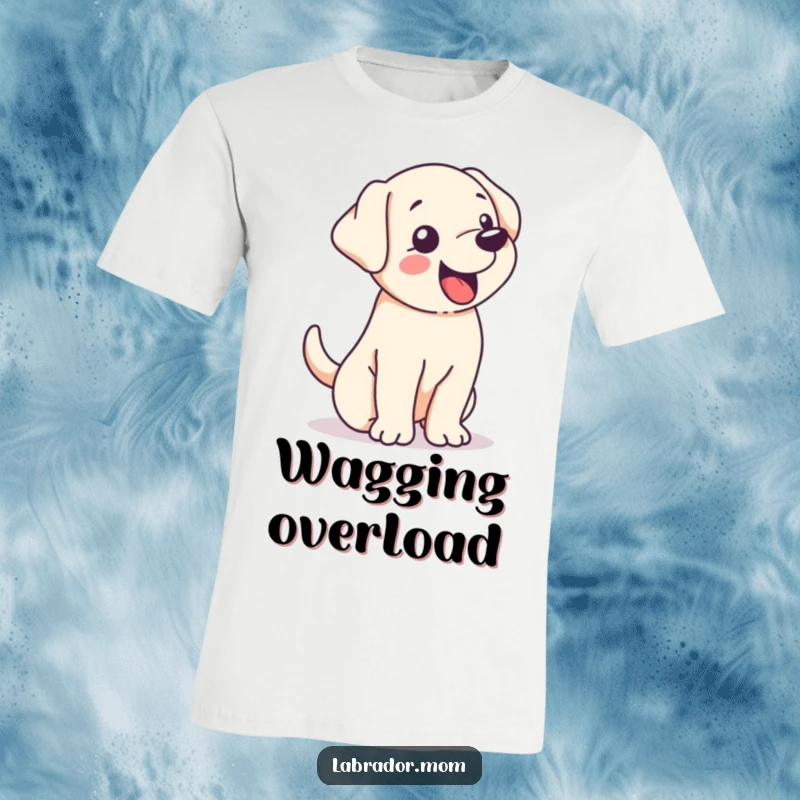 Funny kawaii Labrador with its tail wag causing its whole body to shake with joy, a humorous and energetic t-shirt.