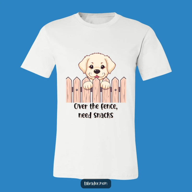Funny Labrador Pup Over Fence T-Shirt - Adorable Eager Dog Tee, Great Gift!