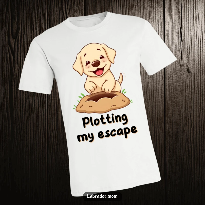 Funny T-Shirt: A kawaii labrador dog playfully digging a comically large hole, showcasing a humorous and energetic canine personality.