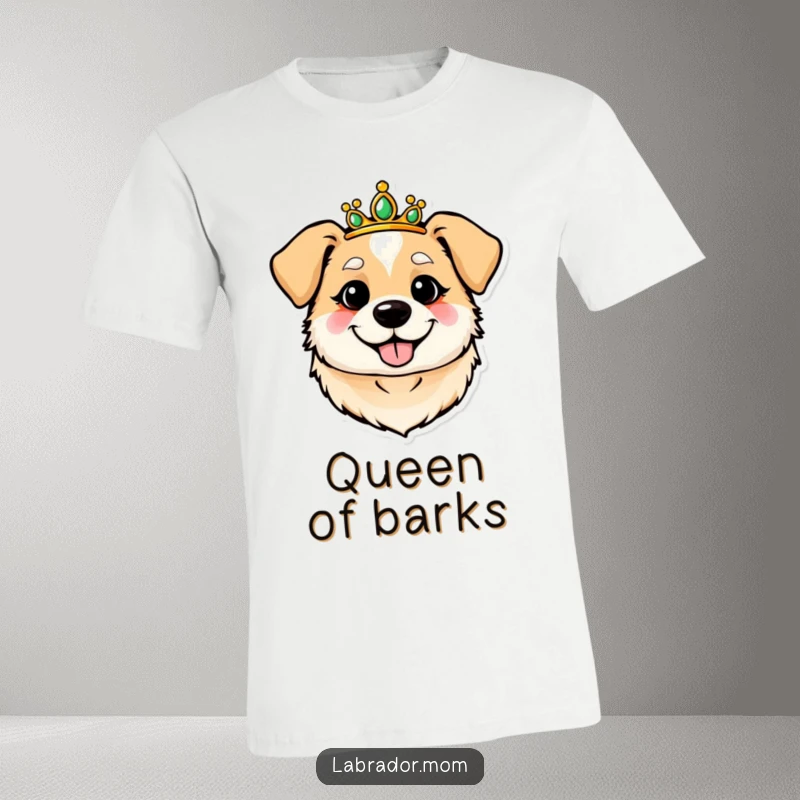 Funny, round, cheerful dog wearing a tiara like royalty on a T-shirt. Celebrate your pampered pup with humor.