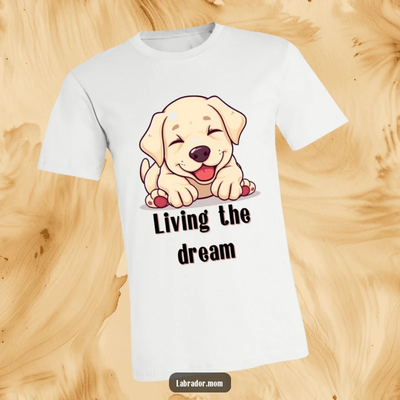 Funny kawaii Labrador puppy hilariously tumbling head over paws in glee, a vibrant and humorous t-shirt for dog moms and dads.
