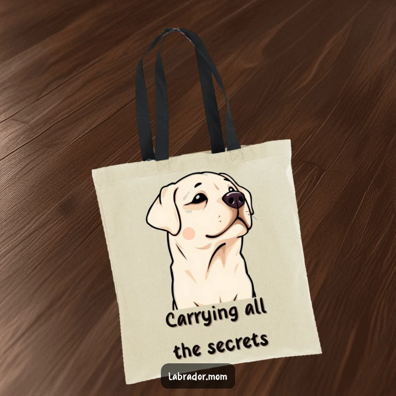 Funny Kawaii Labrador tote bag with a cute, head-tilting dog. A humorous and practical accessory.